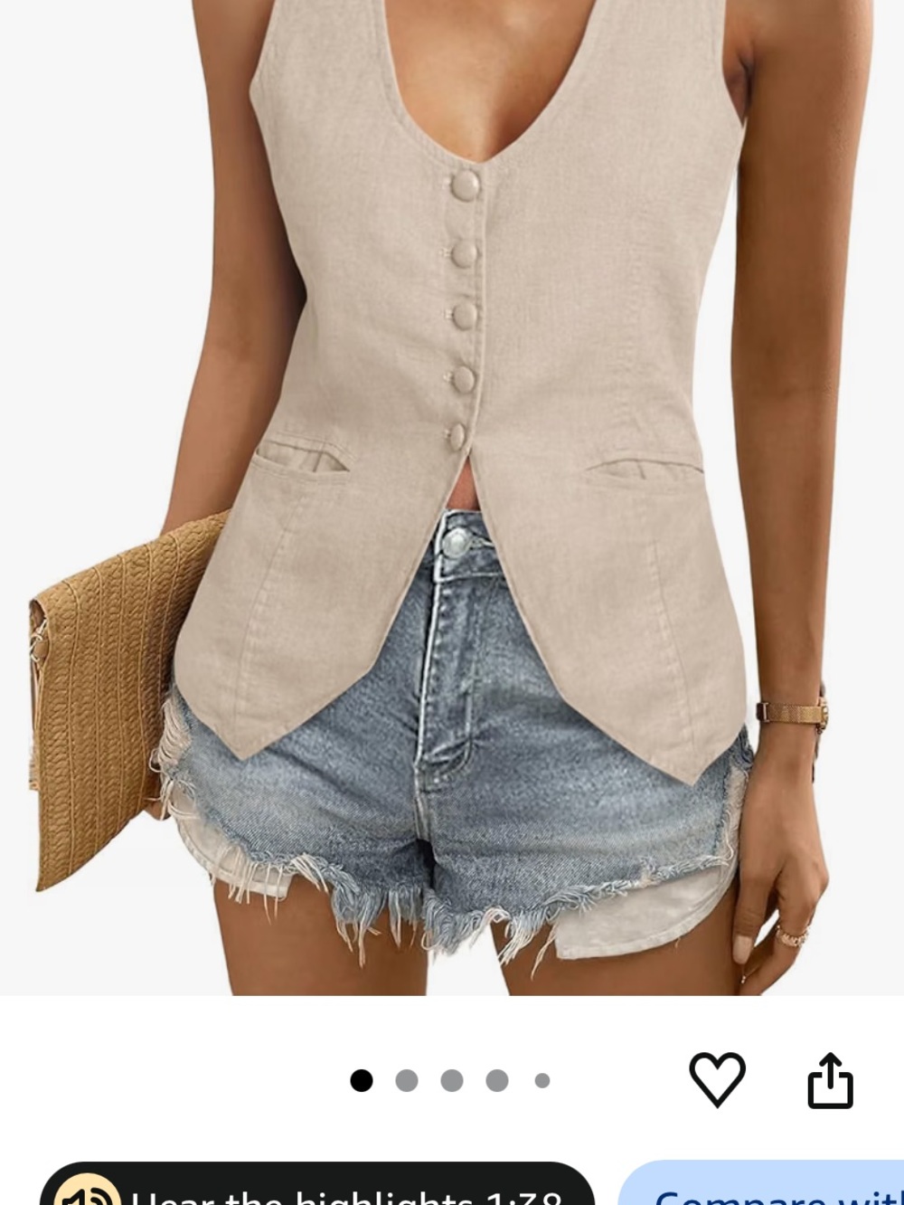 Light Khaki colored front button vest. New with tags. 19 inches pit to pit.